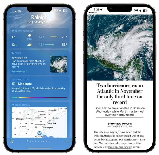 尼玛苹果14维修分享iPhone 14手机如何看天气时顺带看新闻 