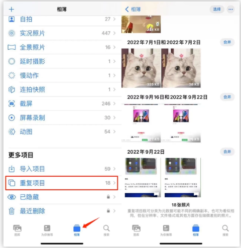 尼玛苹果手机维修分享iOS 16 中相册重复项目功能使用方法 